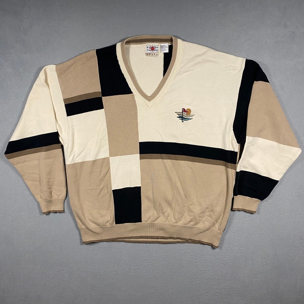 Vintage Cotton Traders Sport Sweater Mens XL Golf Patchwork 90s Colorblock